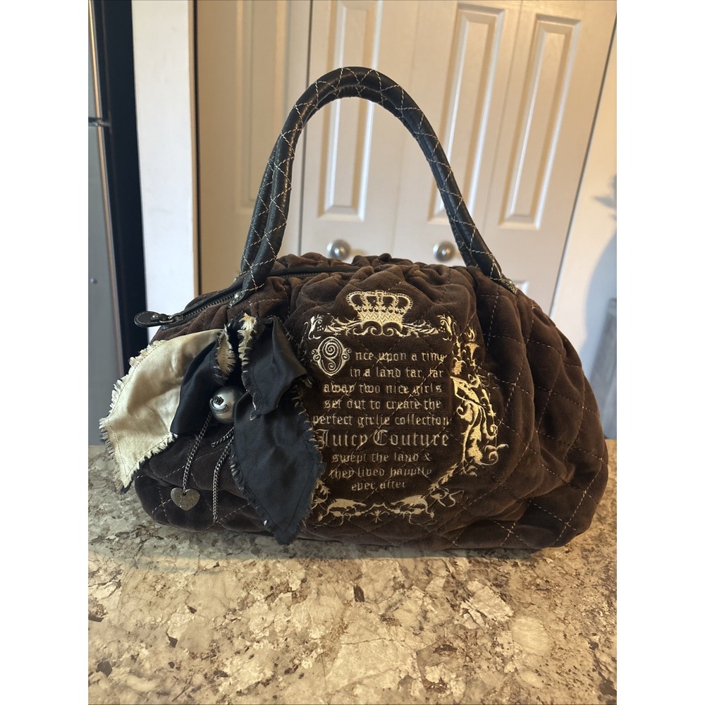 Rare Juicy Couture Velour Daydreamer "Once Upon a Time" Purse Bag Hobo Y2K Brown